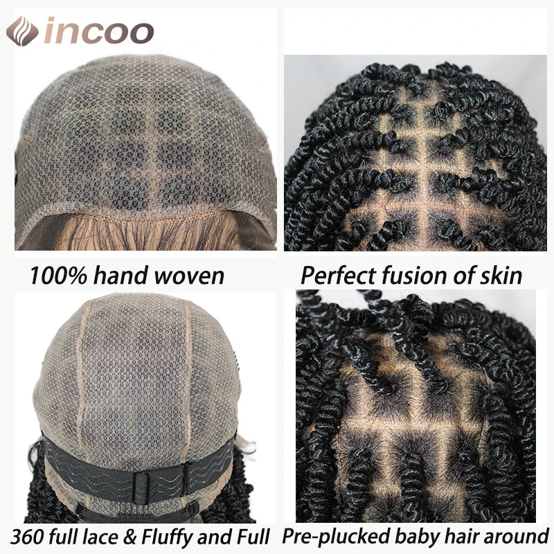 12" Boho Bob Braided Wig | Goddess Knotless Braids | 360 Full Lace | Curly Ends | Baby Hair
