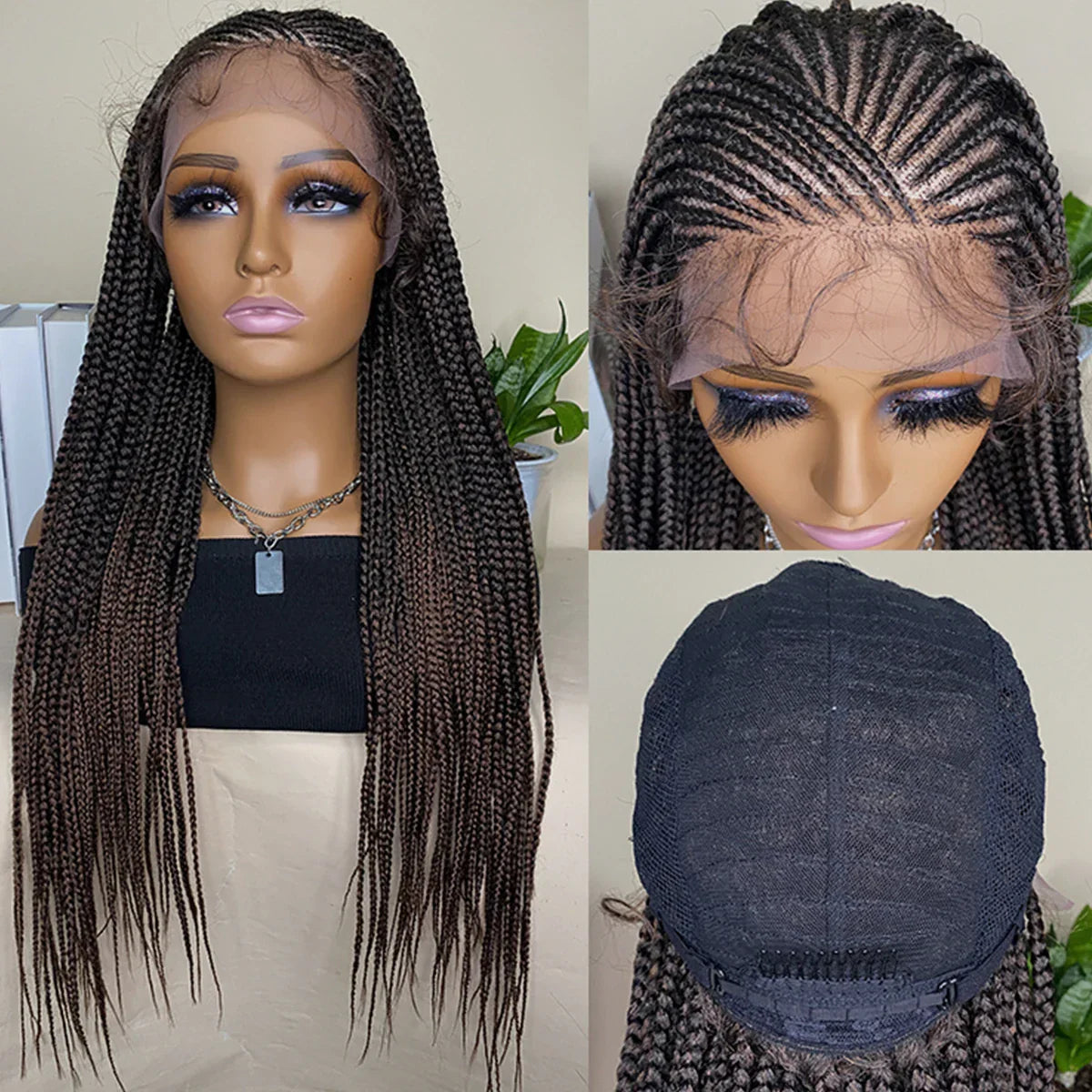 28 Inch Lace Front Cornrow Wig | Hand Braided Box Braids | Synthetic Hair | With Baby Hair