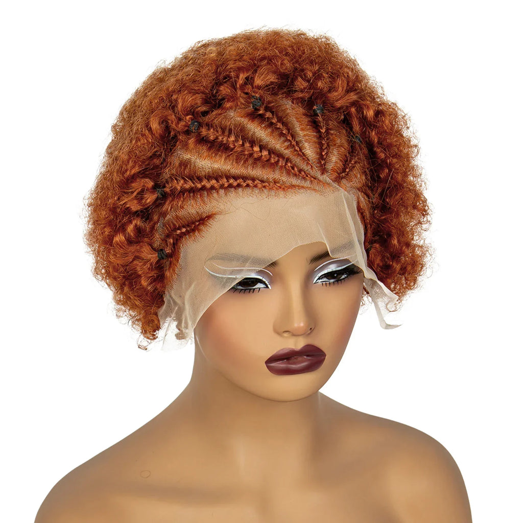 350# Ginger Orange Synthetic Knotless Braided Wig | 13x4 Transparent Lace Front Short Afro Kinky Curly Braids