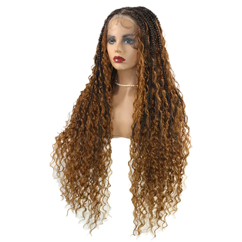 36" Ombre Goddess Locs Braids Wig | 360 Lace Front | Baby Hair | Bohemian Style