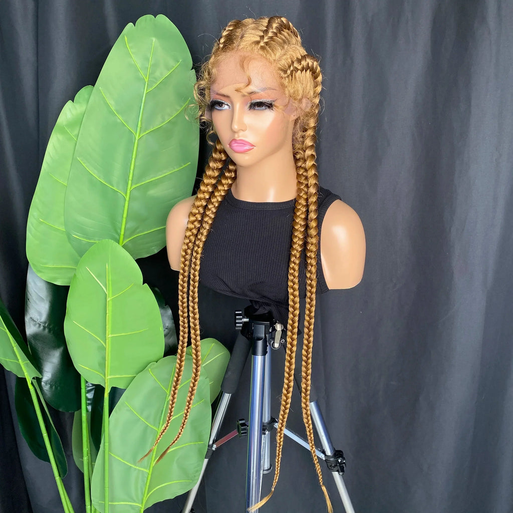 34" Blonde 4x Braids Wig | Double Dutch Cornrows & Twist Braids | Baby Hair | Synthetic