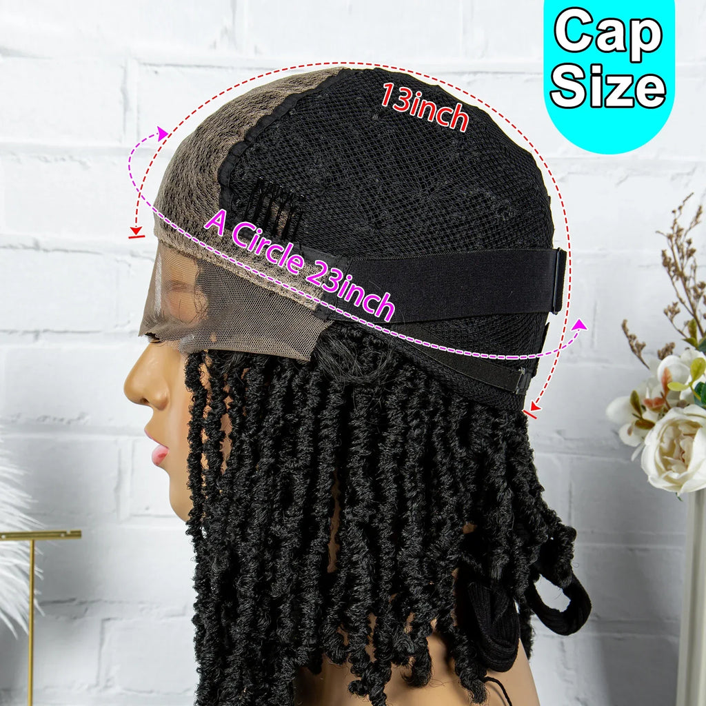 14" Knotless Butterfly Locs Lace Front Wig | Synthetic Dreadlock Braids | Black Women