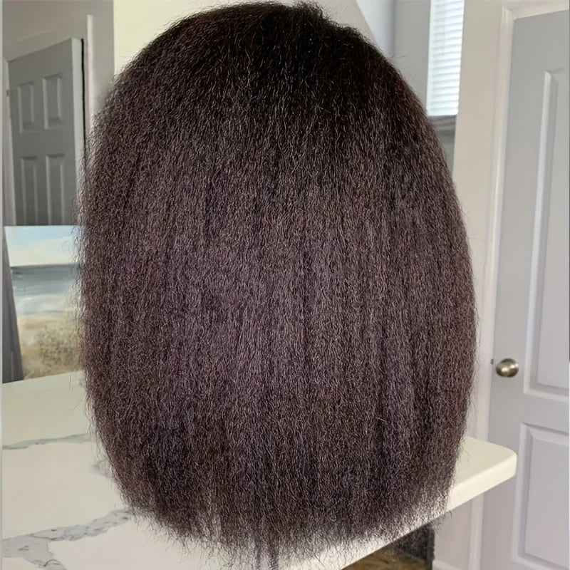250% Density Kinky Straight Bob Wig | 13x4 HD Transparent Full Lace Frontal Human Hair Wig (Pre-Plucked for Black Women)