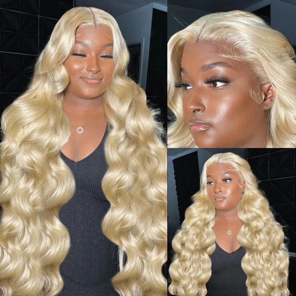 250% Density 30/40 Inch 613 Honey Blonde Body Wave 13x6 HD Transparent Lace Frontal Wigs Brazilian Remy Human Hair