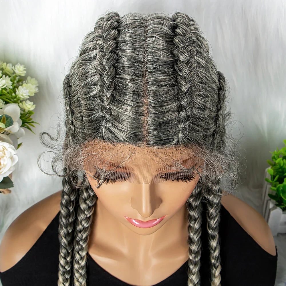 36" 27/613 Blonde Cornrow Braided Wig | Lace Frontal Box Braids | Synthetic Wig with Baby Hair for Black Women