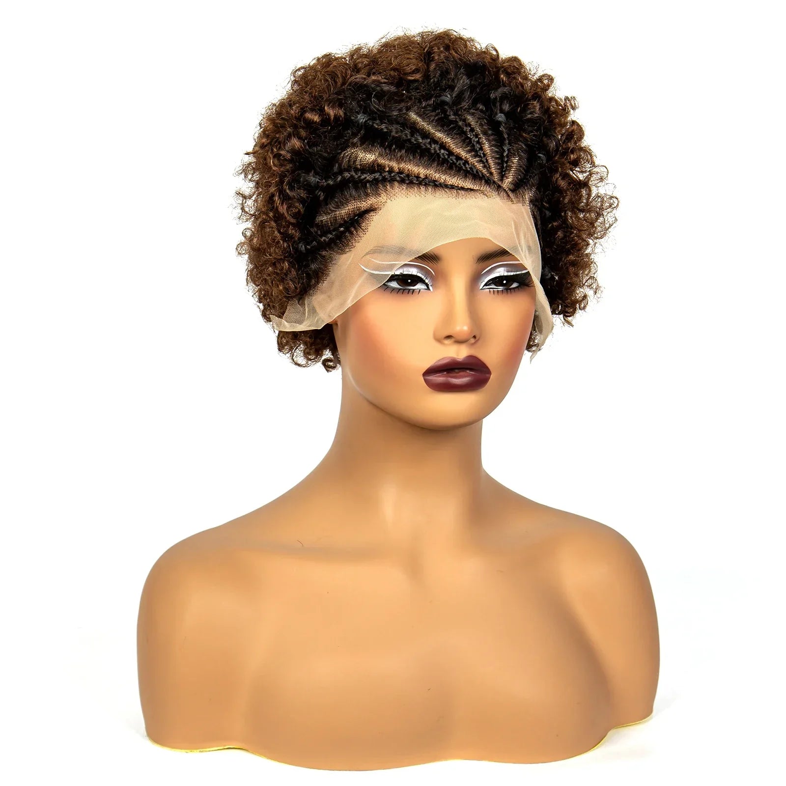 6" 1B/4 Afro Kinky Curly Cornrow Braids Bob Wig | 13x4 Lace Frontal