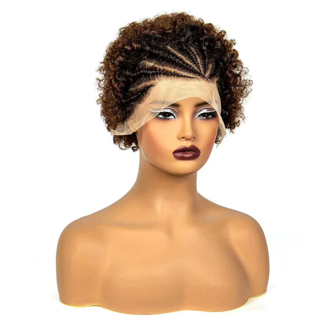 350# Ginger Orange Synthetic Knotless Braided Wig | 13x4 Transparent Lace Front Short Afro Kinky Curly Braids