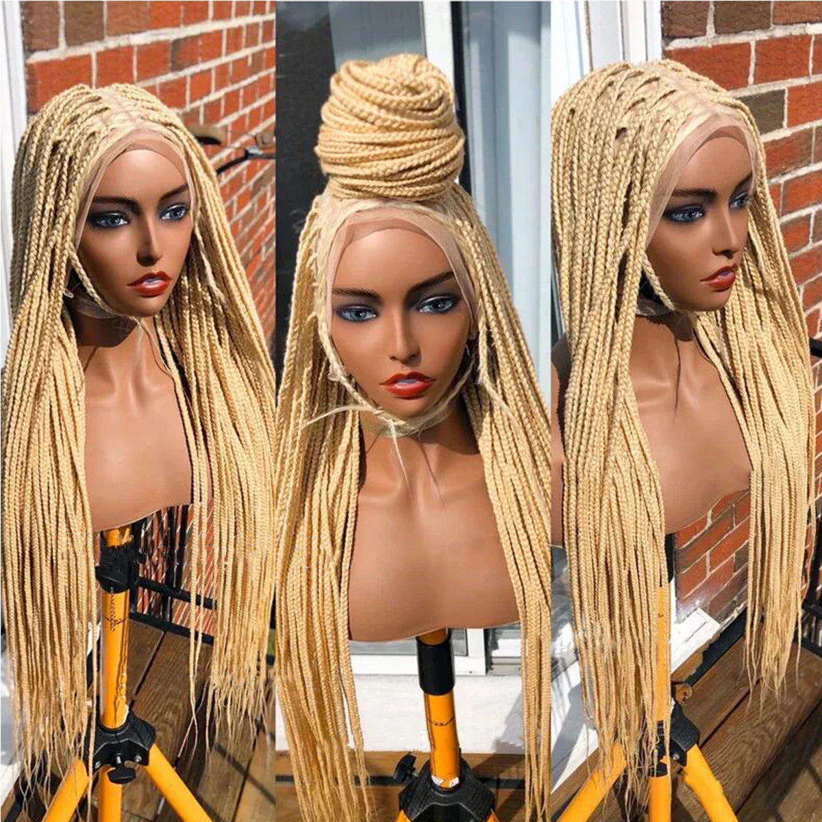 28" Platinum Grey Box Braided Wig | Full Lace | Kanekalon Synthetic Hair | Choose Lace Color