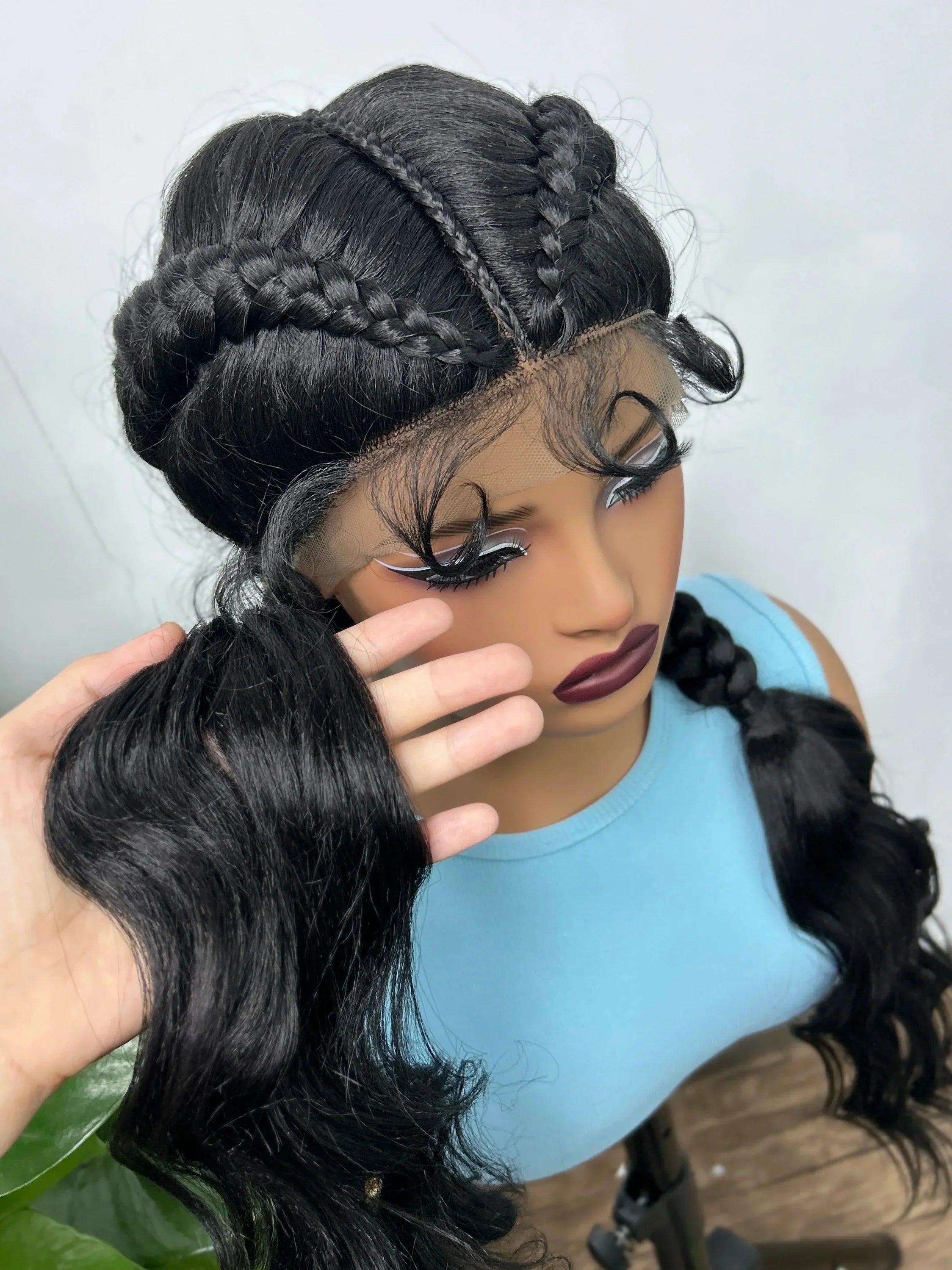 34" Twist Braids Wig | Curly Ends | Lace Front | Baby Hair | Natural Color