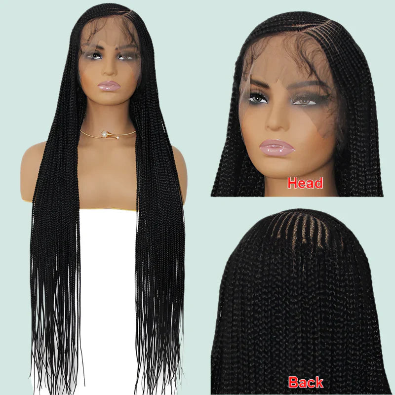 36" Long Side Part Braided Wig | Faux Locs, Box Braids & Cornrows | Full Lace Front | Synthetic Hair | Black Women