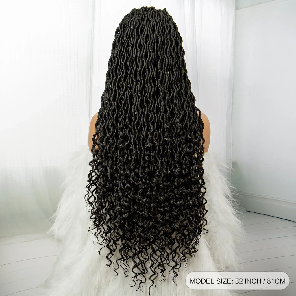 32 Inch Goddess Locs Lace Front Wig | Curly Ends | Faux Locs | Synthetic Hair | With Baby Hair