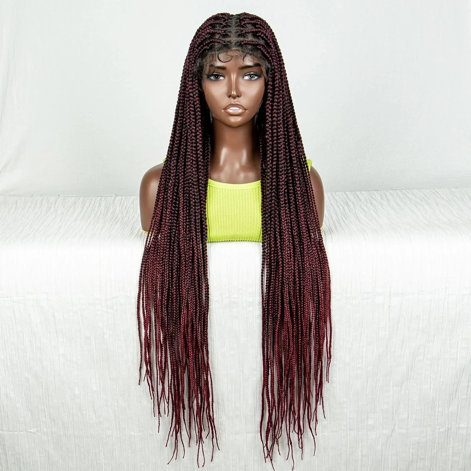 36" Full Lace Box Braided Cornrow Wig | Long Straight Braids | Baby Hair | Synthetic Afro Braiding Wig