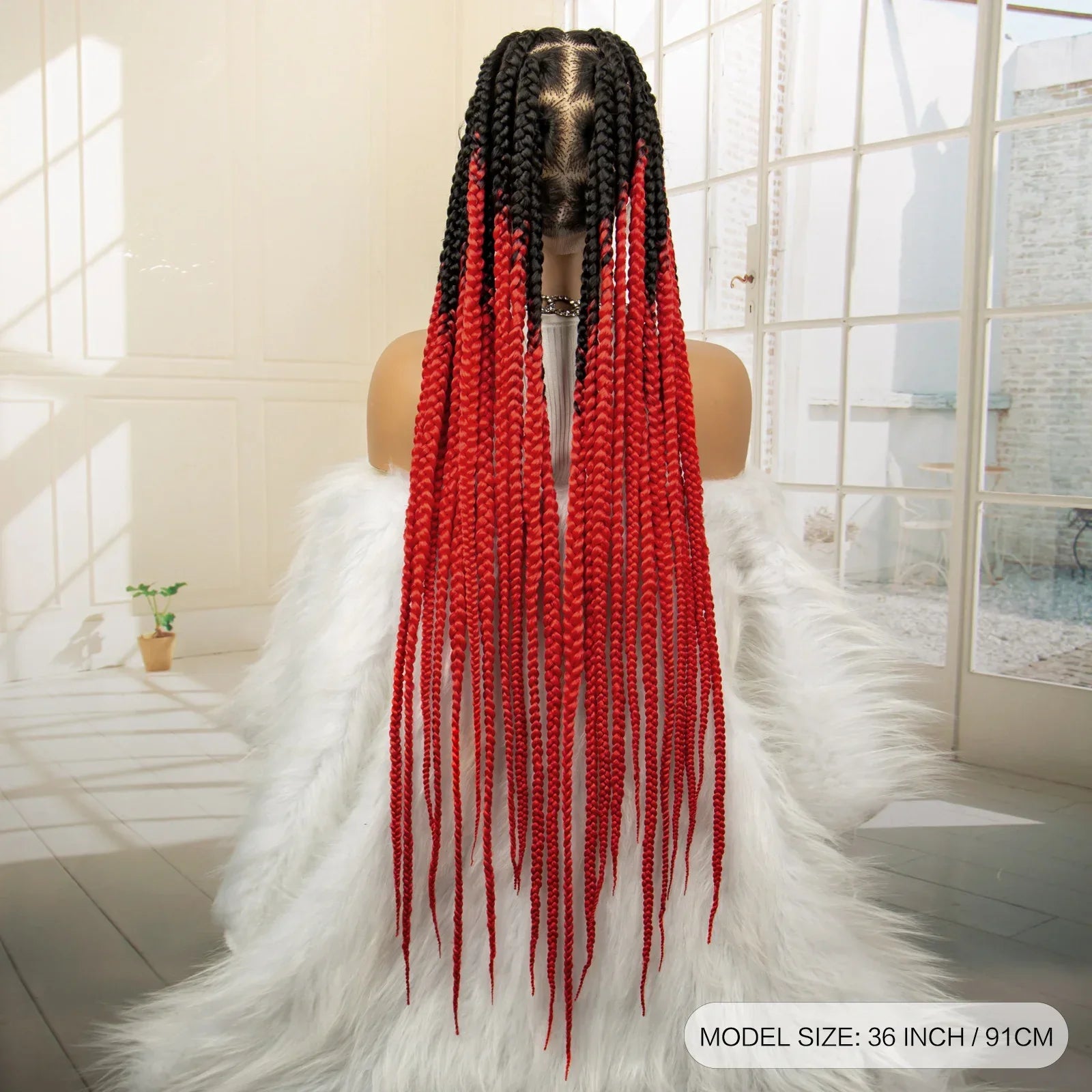 36" Big Knotless Box Braided Full Lace Wig | Cornrow Braiding Wig | Baby Hair | Synthetic Braids | For Women