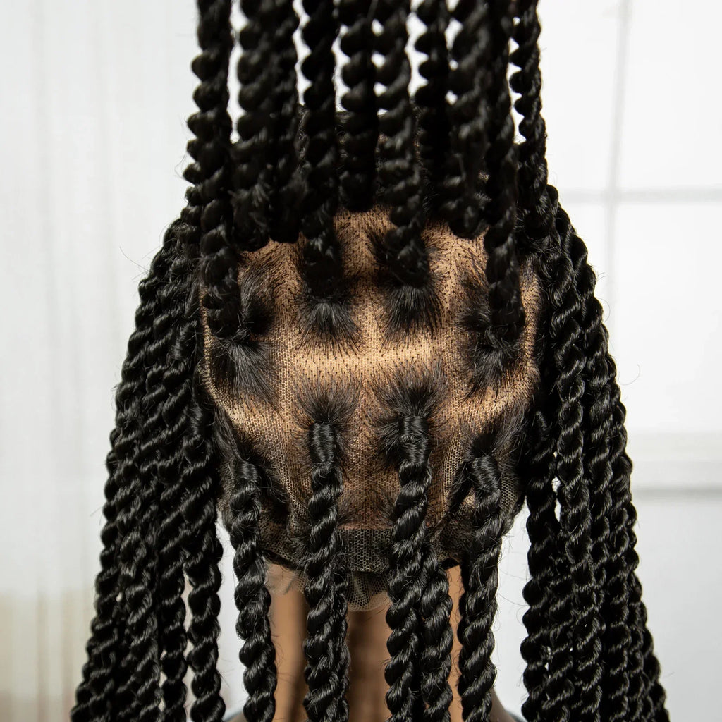 34" Knotless Box Twist 360° HD Full Lace Wig | Baby Hair | Twisted Braids | Black Women