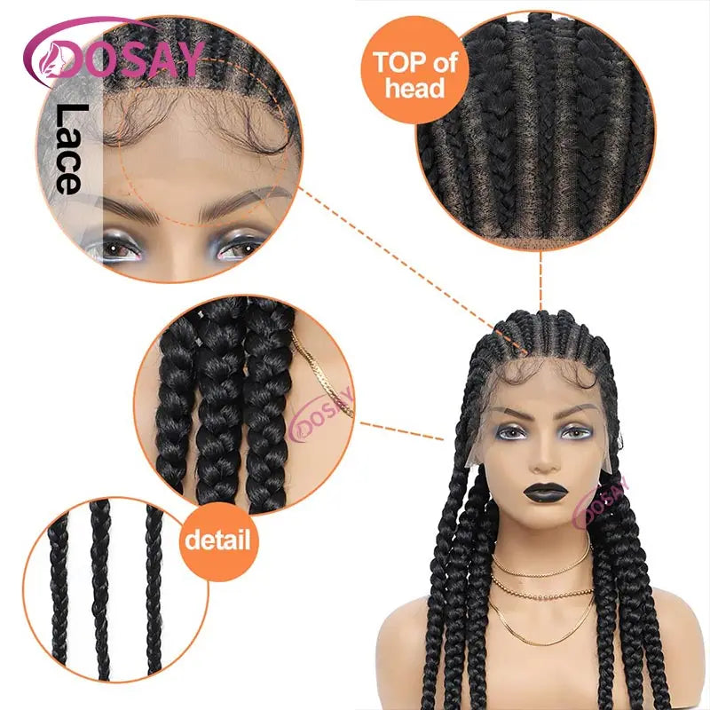 36" Cornrows & Box Braids Wig | #27 Honey Blonde | Knotless Braids | Full Lace | Synthetic Hair | Black Women