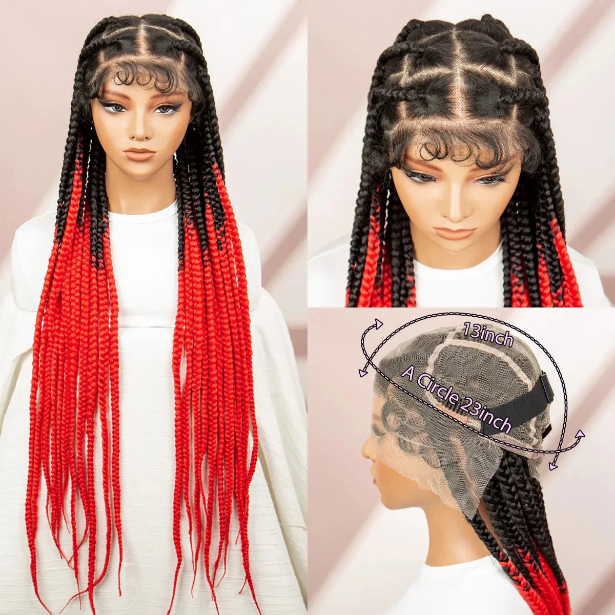 36" Purple Knotless Box Braids Wig | Transparent Full Lace | Baby Hair | Synthetic
