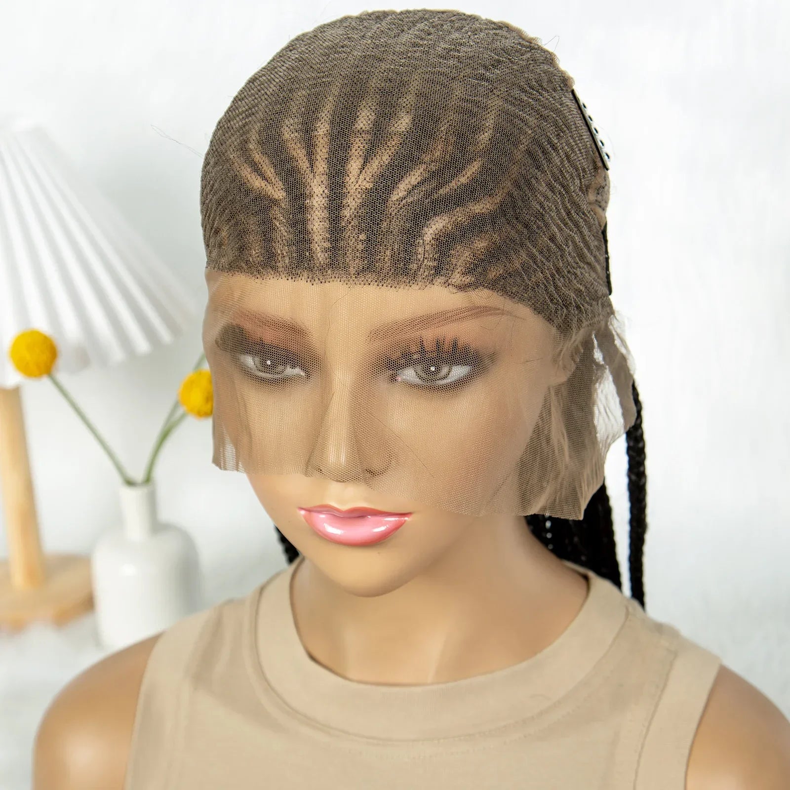 34" HD Transparent Full Lace Knotless Box & Cornrow Braids Wig