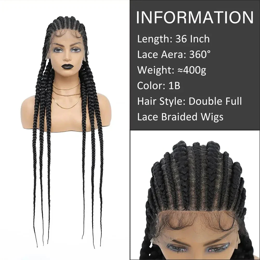 36" Jumbo Dutch Twins Cornrows Wig | Full Lace Front | Synthetic Braids | Black Women