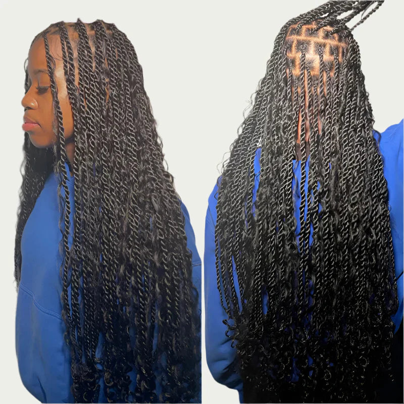 32" Bohemian Twist Braided Full Lace Wig | Curly Ends | Lightweight Synthetic Braids | Black Women