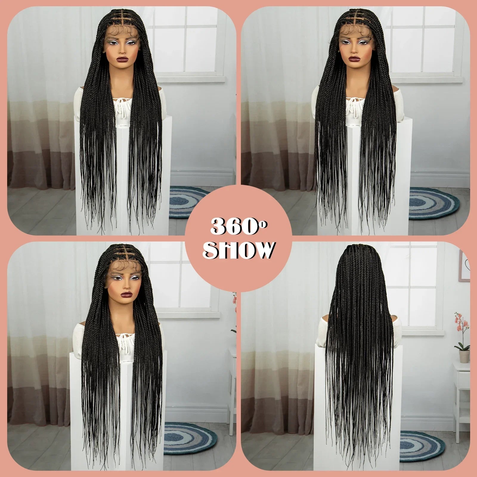 36" Knotless Box Braids Wig | Transparent Full Lace | Baby Hair