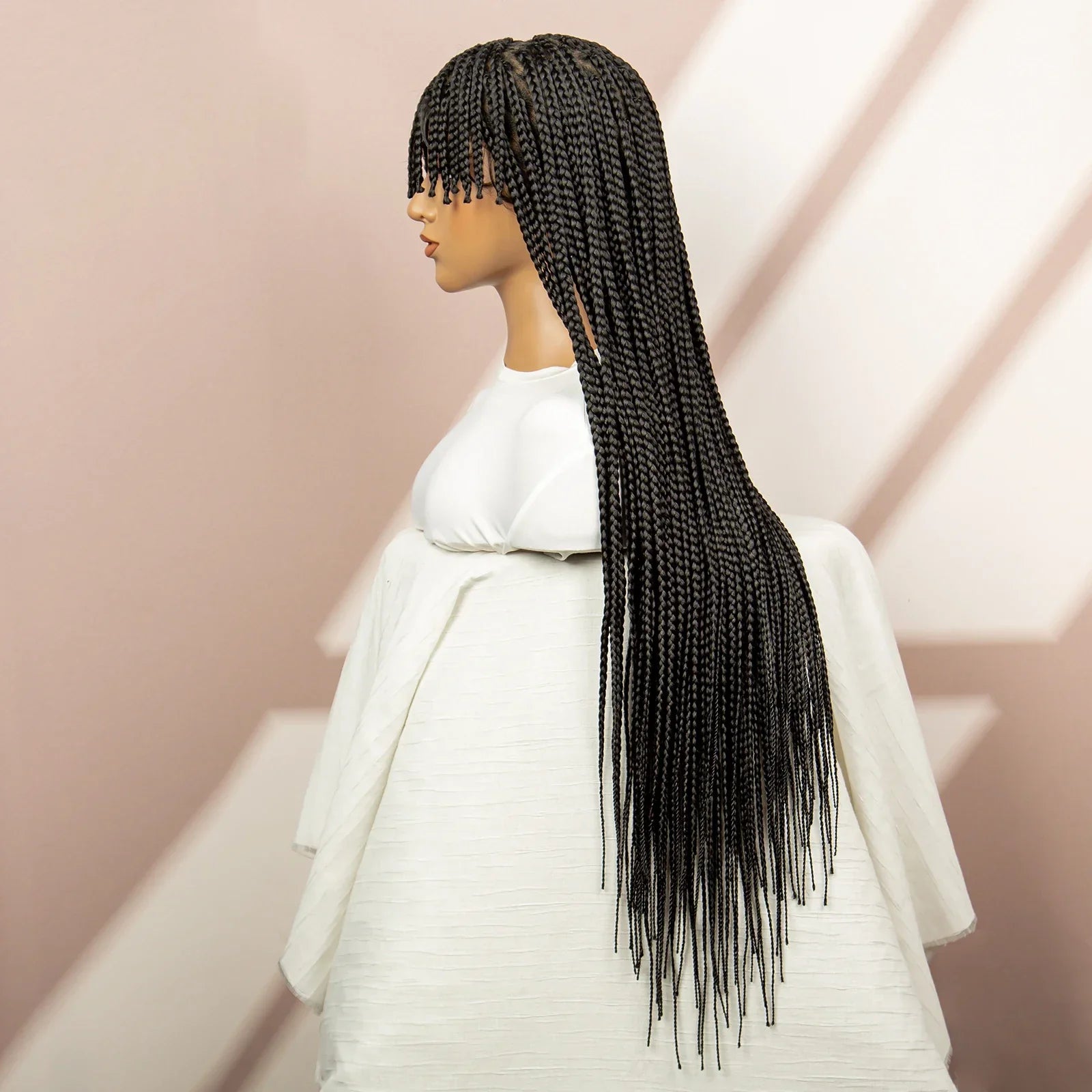 34" Box Braided Full Lace Wig | Braids with Bangs | Synthetic Hair Wig for Black Women | Kanekalon