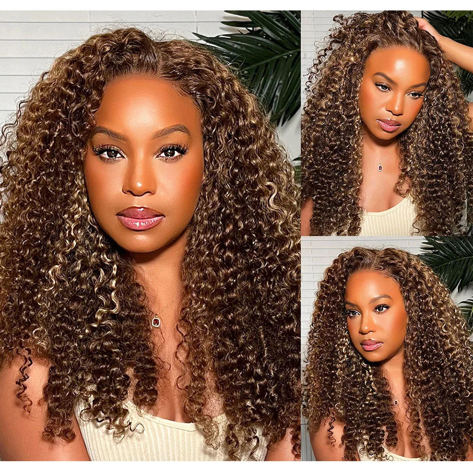250% Density P4/27 Highlight Jerry Curly Wig | 13x4 Transparent Lace Front Brazilian Human Hair (Glueless, Pre-Plucked)
