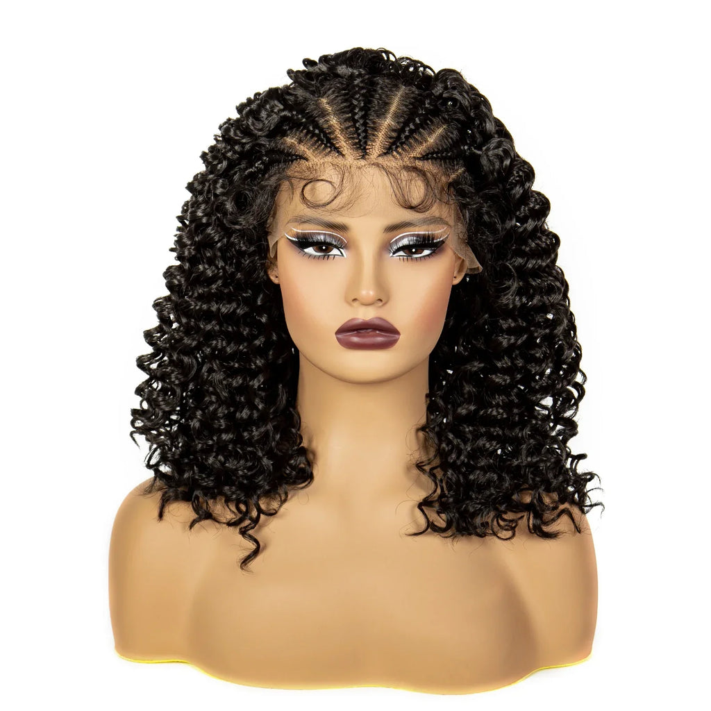 16" Curly Synthetic Lace Front Braided Wig | 13x4 Transparent Short Braids with Baby Hair