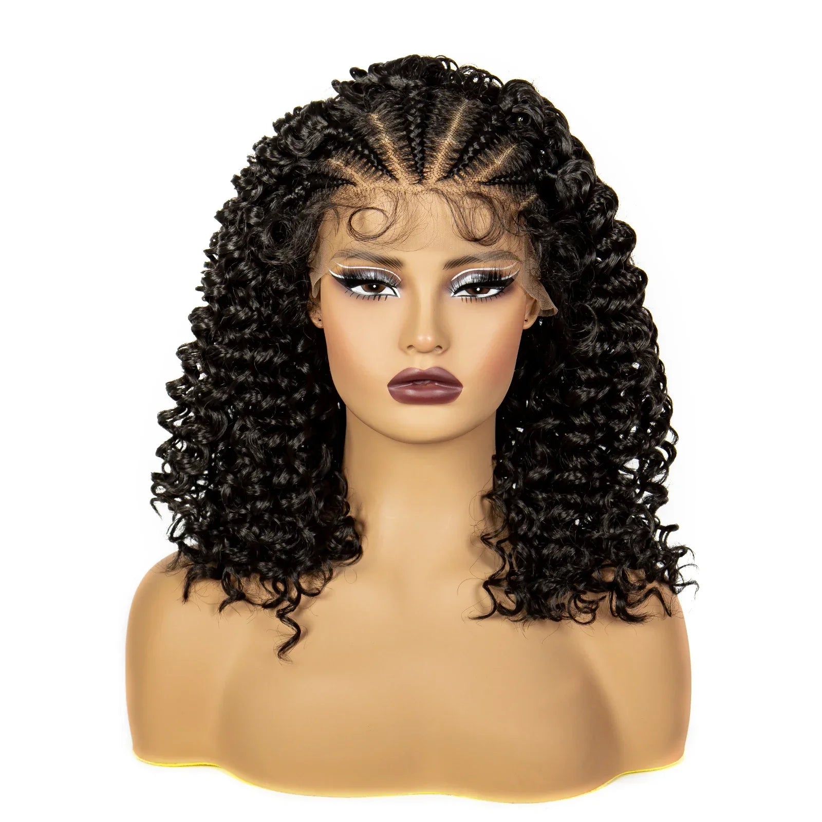 16" Curly Synthetic Lace Front Braided Wig | 13x4 Transparent Short Braids with Baby Hair