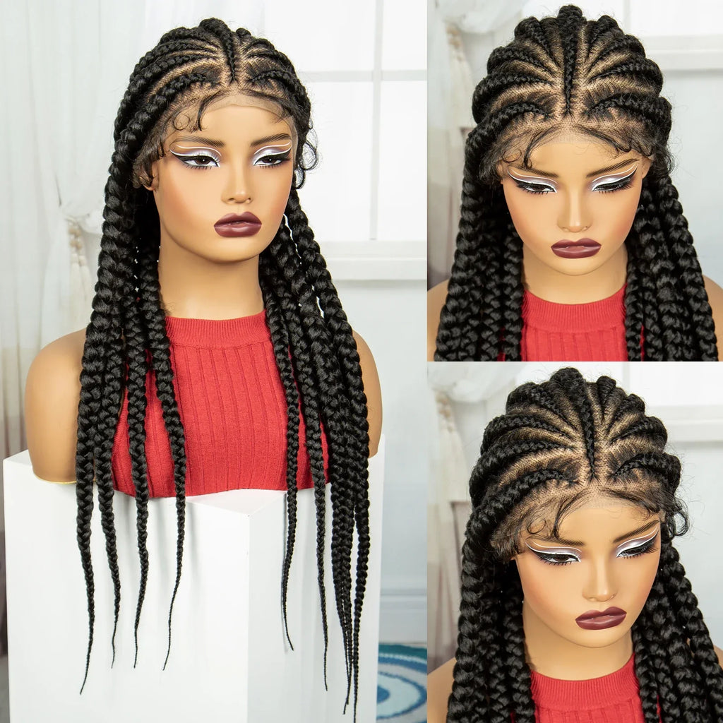 26" Natural Cornrow Braids Wig | Transparent Full Lace | Baby Hair