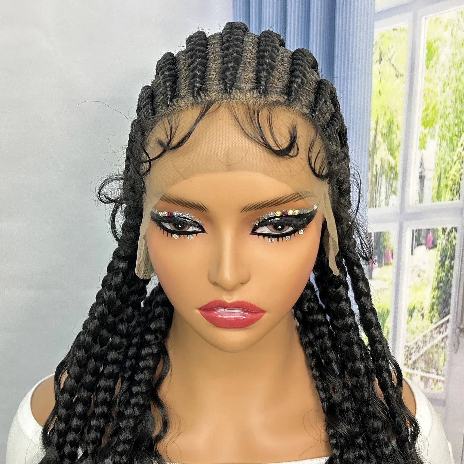 36" Cornrow Braids Wig with Curly Ends | Transparent Full Lace | Baby Hair