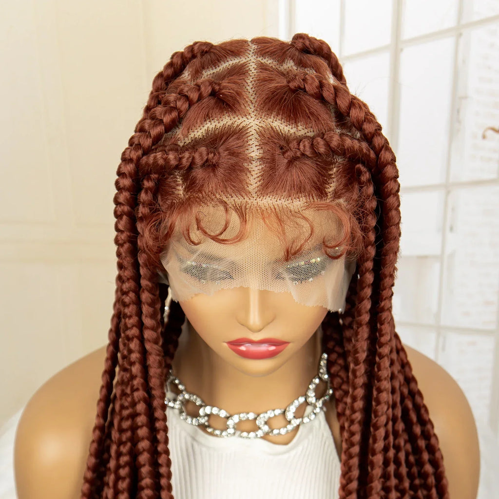 36" Big Knotless Box Braided Full Lace Wig | Cornrow Braiding Wig | Baby Hair | Synthetic Braids | For Women