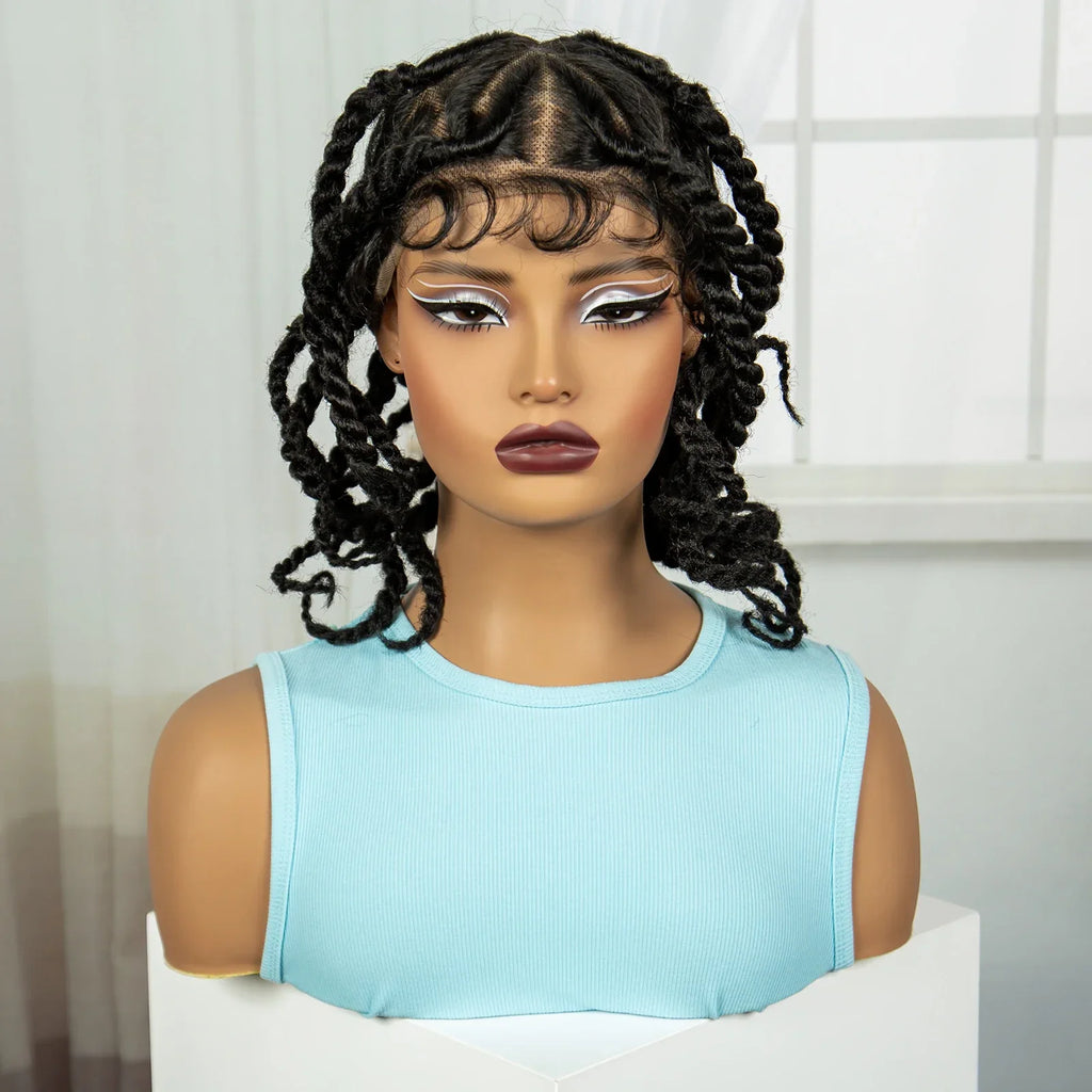 12" Natural Bantu Knotless Braids Wig | Transparent Full Lace | Baby Hair