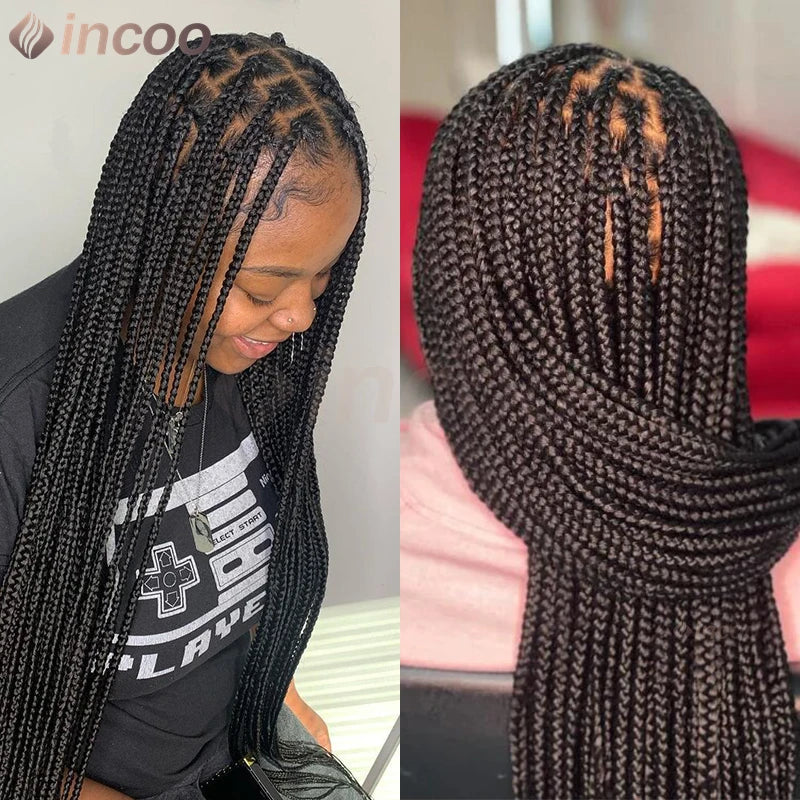 36" Small Box Braids Wig | Full Lace | Cornrows & Knotless Braids | Transparent Lace