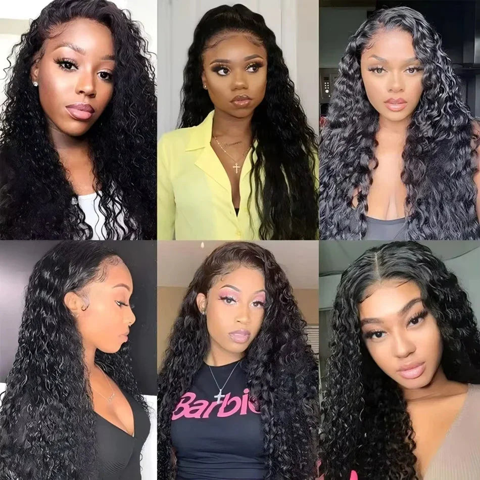 200% Density Deep Wave Curly HD Lace Frontal Wig | 13x6 Glueless Water Wave & 13x4 Pre-Plucked Human Hair Lace Front Wigs (30-40 Inch)