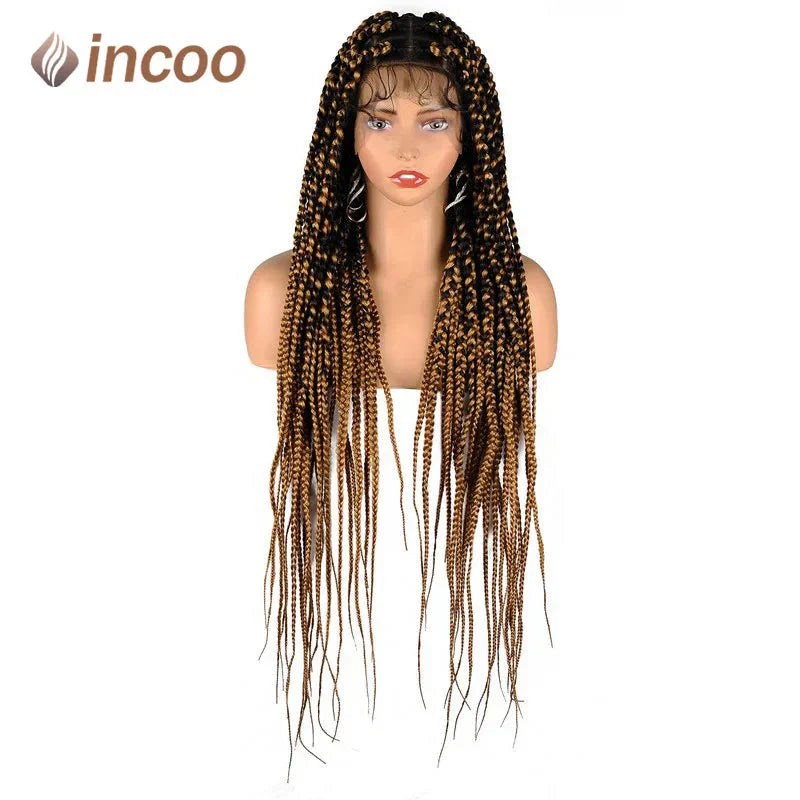 36" Knotless Square Box Braids Wig | Full Lace Frontal | Baby Hair | Afro Women