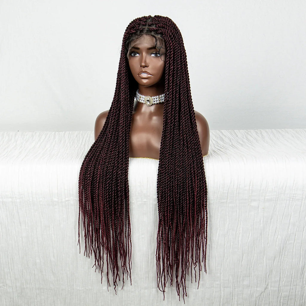 40" 360° HD Full Lace Knotless Twist Braids Wig | Blended Long Box Braids
