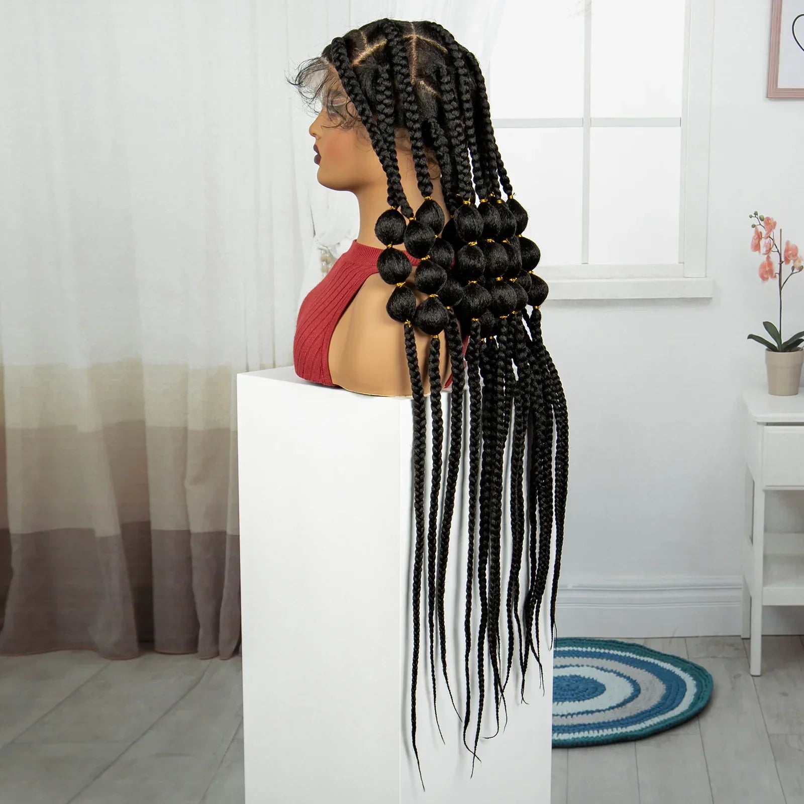 40" Knotless Bantu Braids Wig | Handmade Full Lace Frontal | Baby Hair