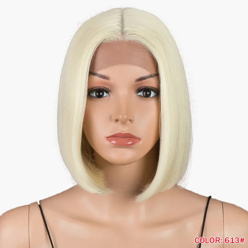 10 Inch Ombre Brown Straight Short Bob Wig | Synthetic Lace Front Wigs for Women (Heat Resistant Fiber, Cosplay & Daily Use)