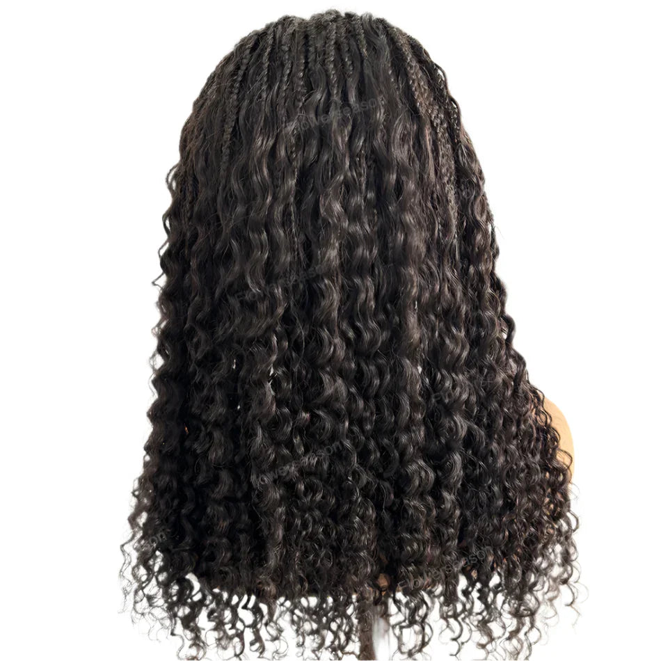 26" 300% Density Knotless Boho Box Braids Wig | Human Hair Curly Ends | Full Lace | Pre-Plucked