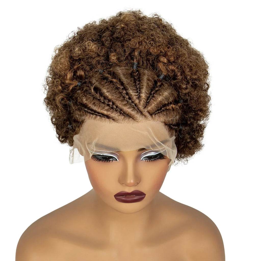 350# Ginger Orange Synthetic Knotless Braided Wig | 13x4 Transparent Lace Front Short Afro Kinky Curly Braids