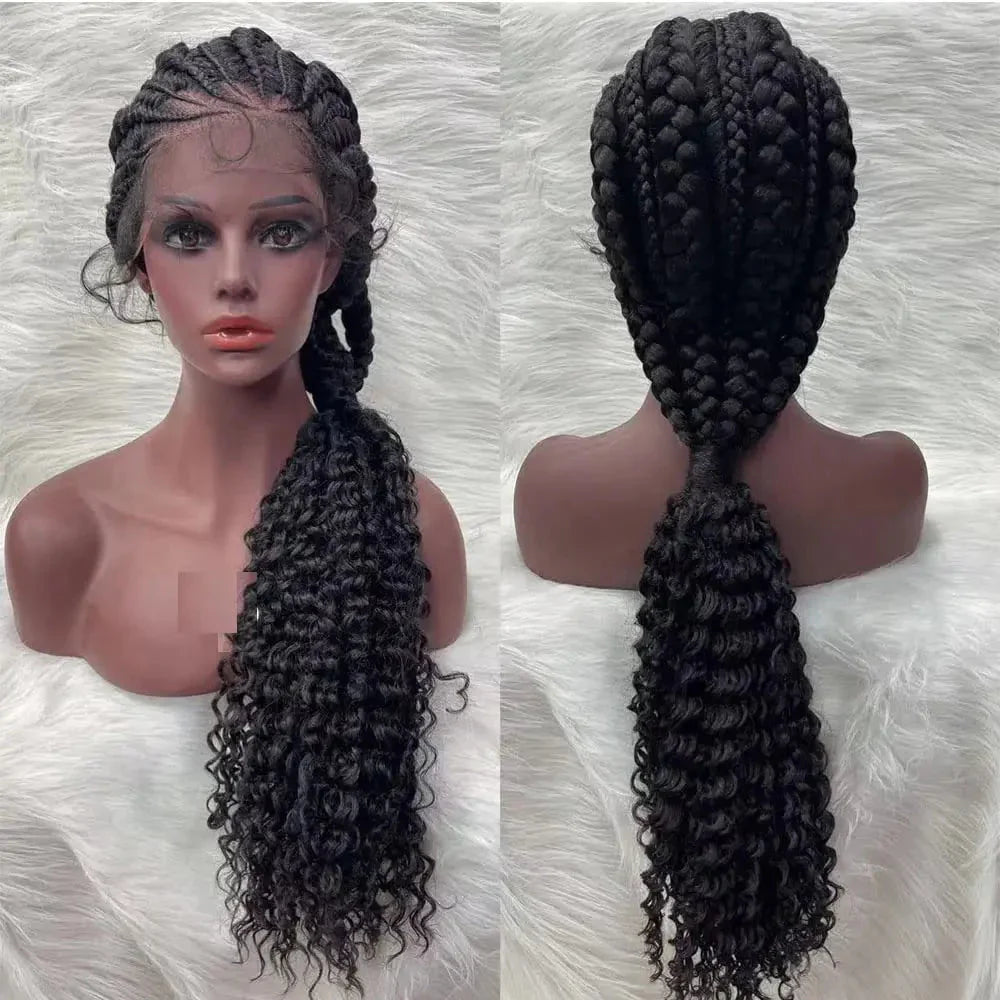 28" Double Dutch Cornrow Braided Lace Front Wig | Twist Braids | Baby Hair | Synthetic Wig