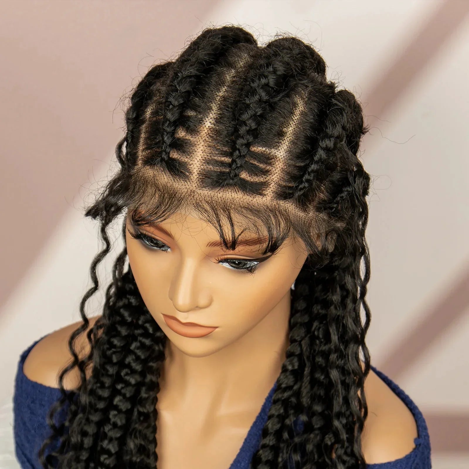 34" Cornrow Braided Wig | Full Lace | Baby Hair | Boho Braids | Kanekalon Synthetic
