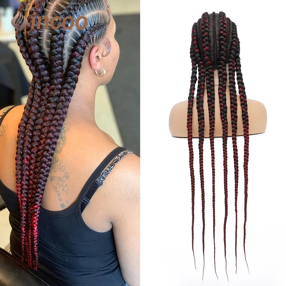 36" Cornrows & Faux Locs Braided Wig | Jumbo Box Braids | Full Lace | Synthetic Hair | Black Women