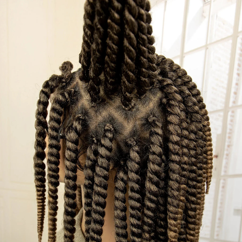 16 Inch Brown Twisted Braided Bob Wig | Full Lace | Kanekalon Fiber | For Black Women