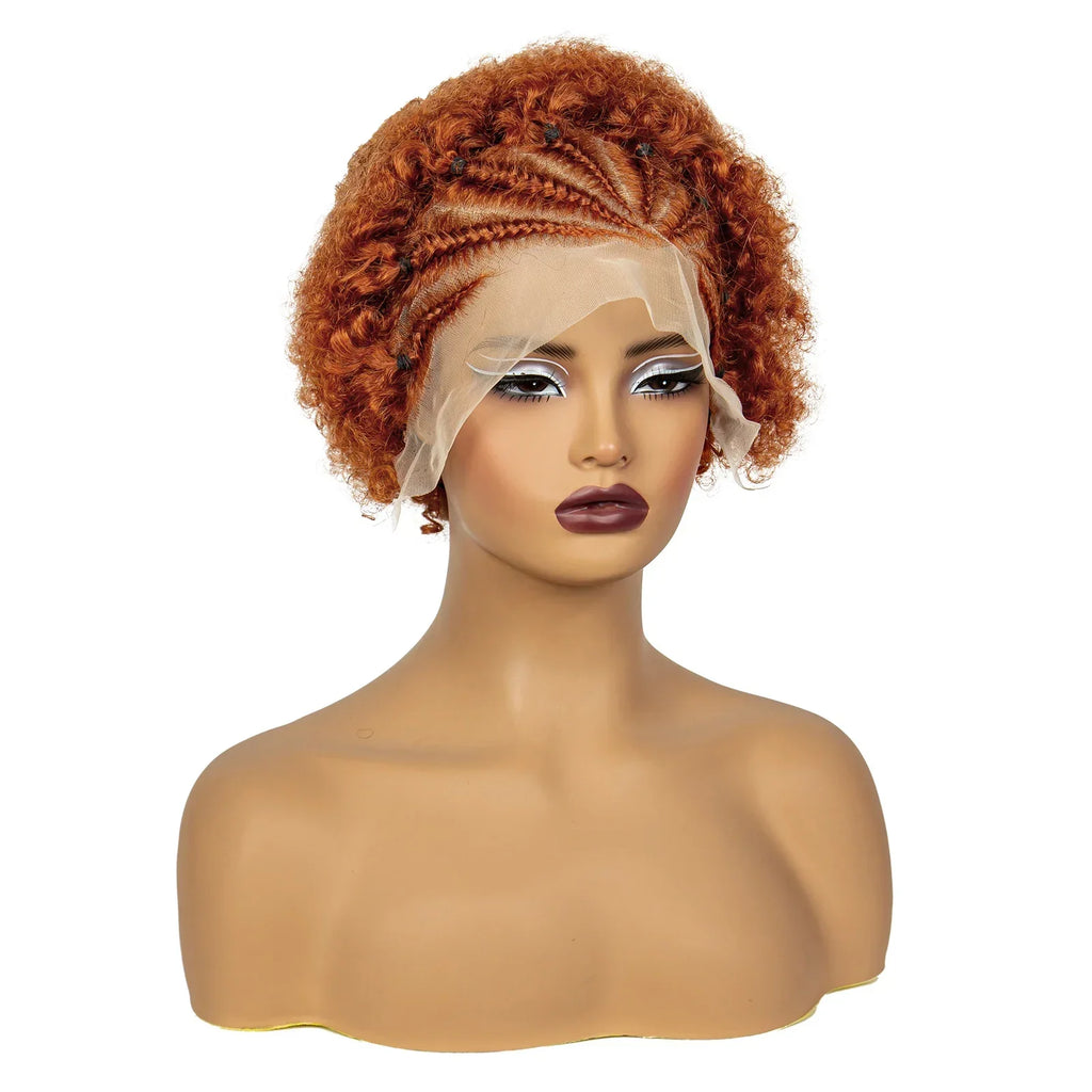 6" 1B/4 Afro Kinky Curly Cornrow Braids Bob Wig | 13x4 Lace Frontal