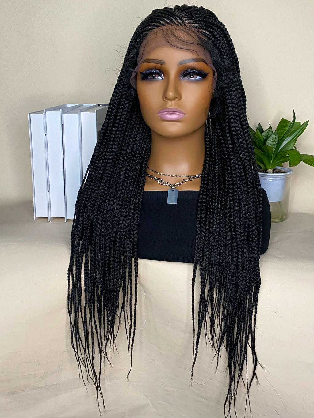 28 Inch Lace Front Cornrow Wig | Hand Braided Box Braids | Synthetic Hair | With Baby Hair