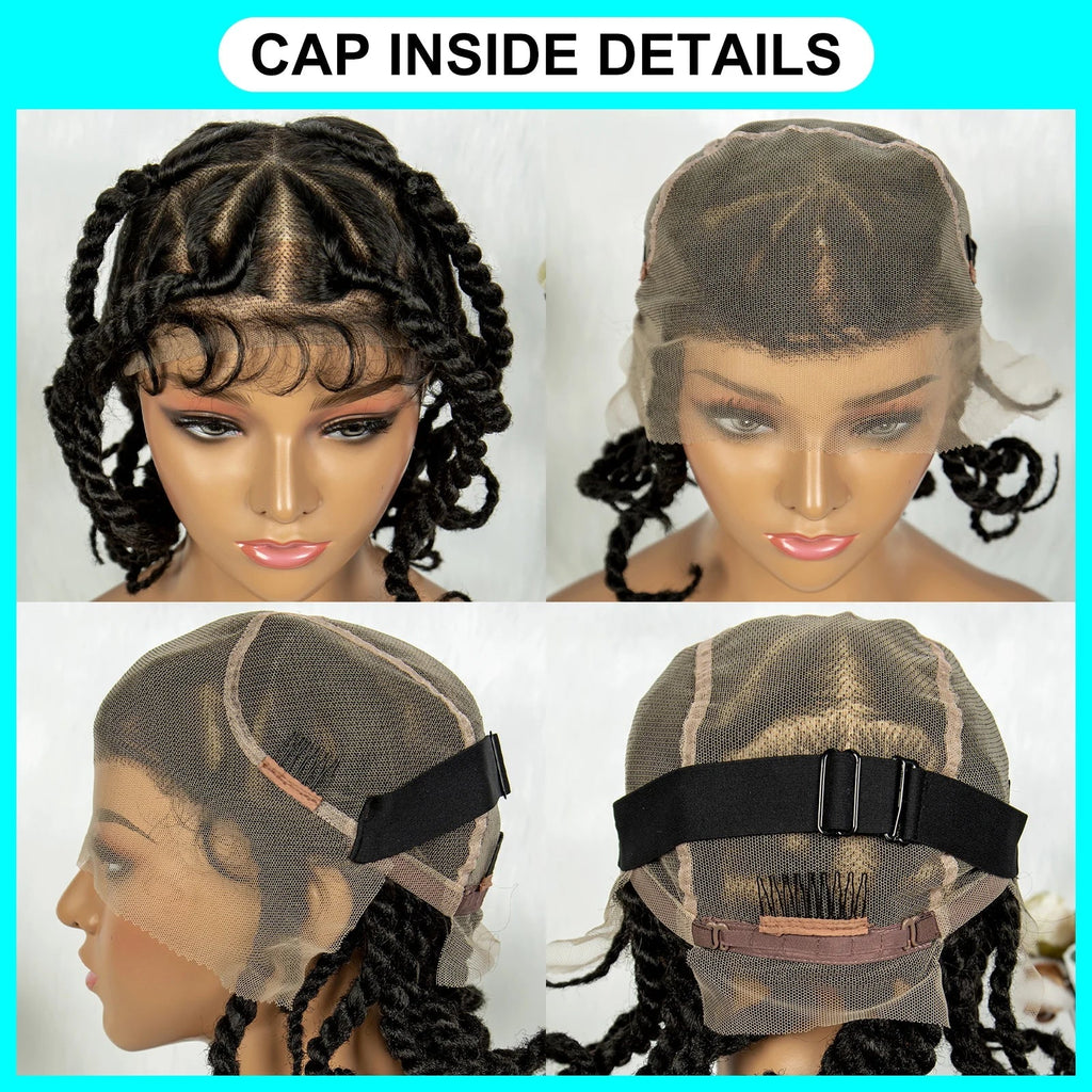 12" Short Box Braided Full Lace Wig | Crochet Braids | Baby Hair | Synthetic Braiding Wig