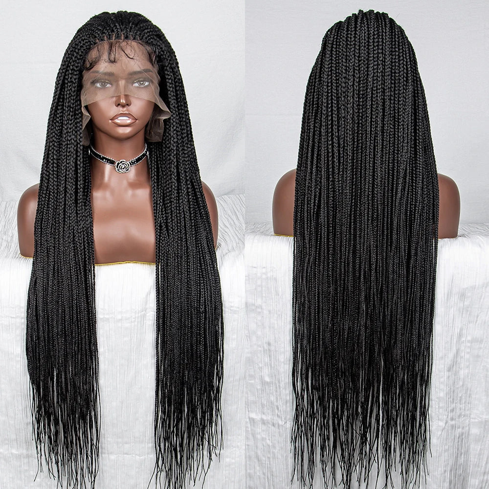 36" Handmade Knotless Box Braids Lace Frontal Wig | 13x6 Lace | Baby Hair | Synthetic Braids