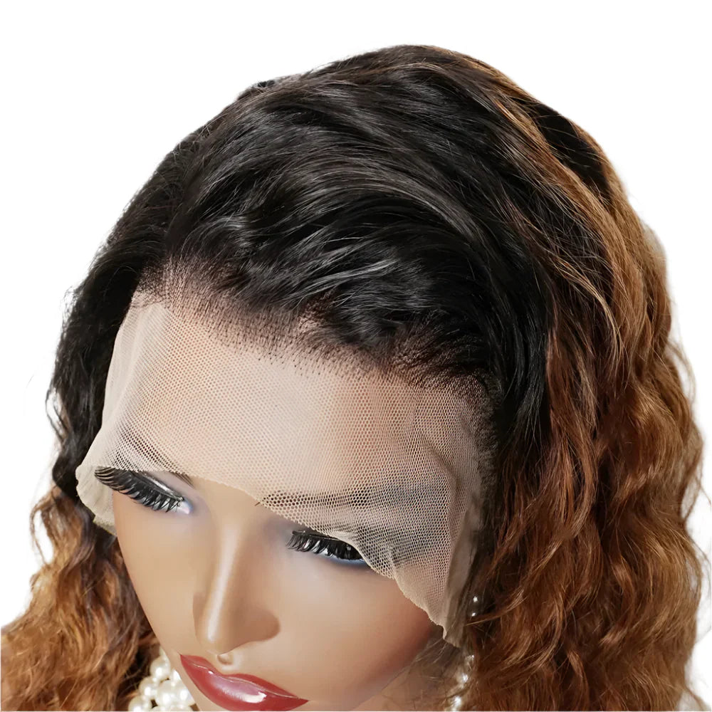 250% Density Ombre Ginger Brown Loose Deep Curly Wig | 13x4 Transparent Lace Front Human Hair