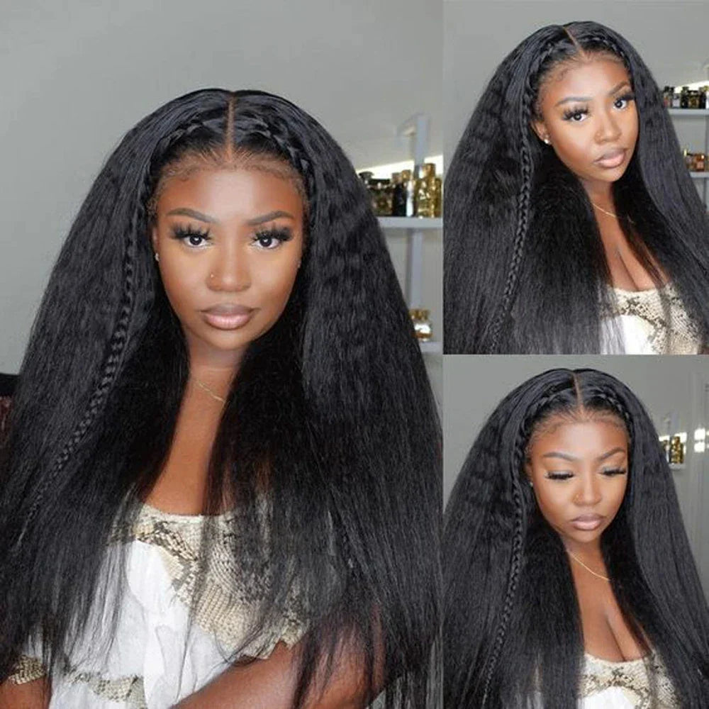 40 Inch Full 360 HD Lace Frontal Kinky Yaki Straight Human Hair Wig | 300% Density Transparent Lace Front Wig for Women